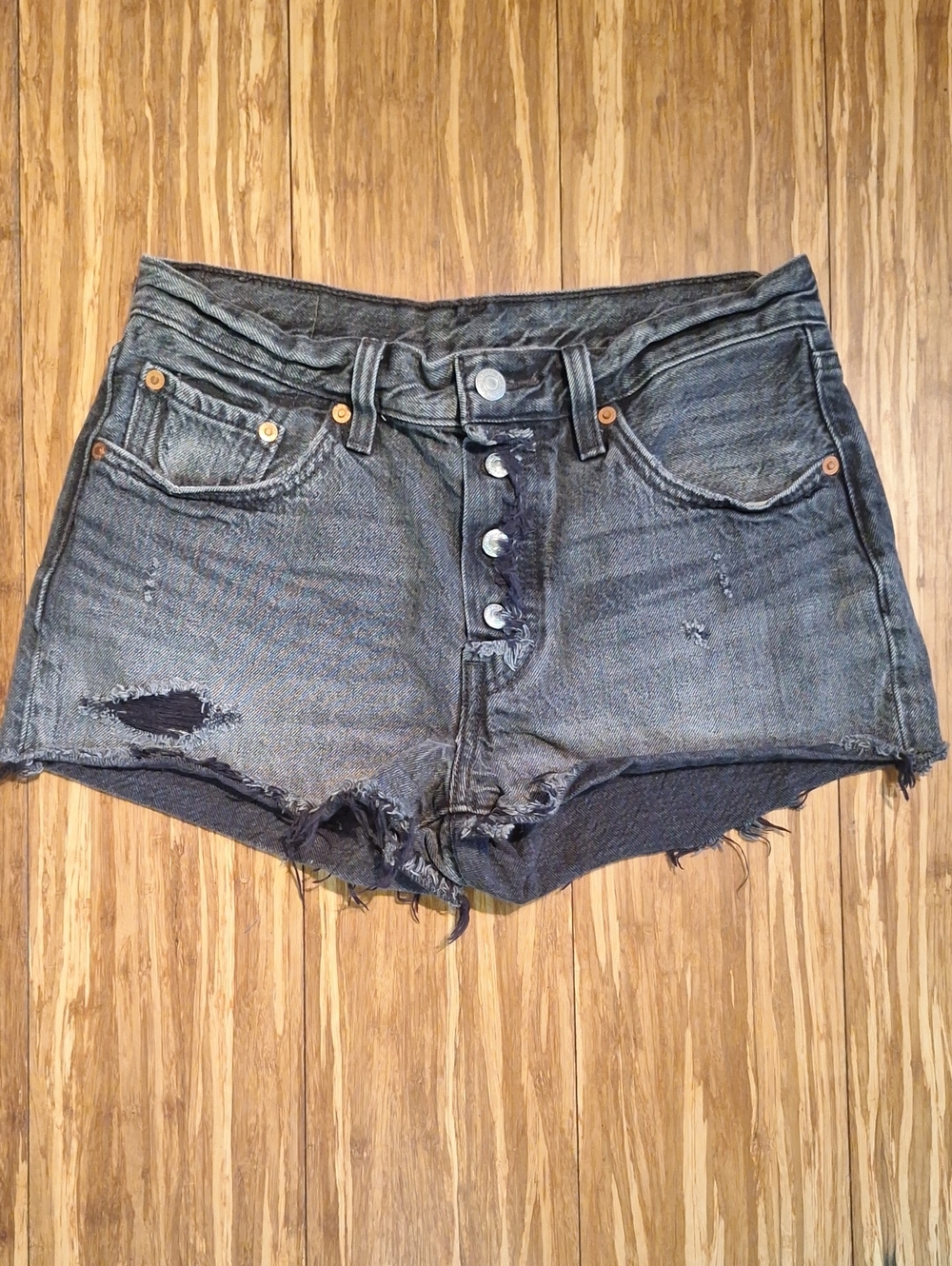 Levis Womens Black Distressed Cutoff 501 Jean Shorts Size 27